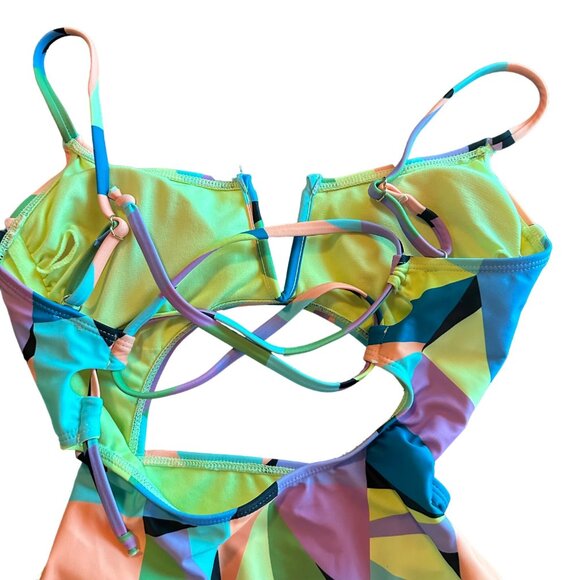 No Boundaries NWT Neon Colored Cut out One Piece Swimsuit Size XS - Picture 7 of 8